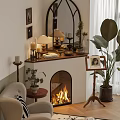 Cozy Living Room Interior With Fireplace Decorative Lamps Plants And Photo Frame