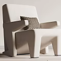 Modern Beige Leisure Chair With Geometric Pattern Pillow Stylish Armrests And Unique Legs