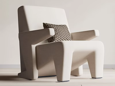 Modern Beige Leisure Chair With Geometric Pattern Pillow Stylish Armrests And Unique Legs 3d model