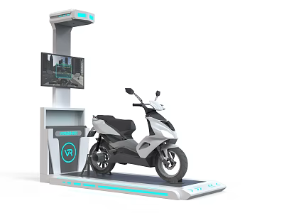 Innovative Technology Exhibition Hall Showcasing Electric Scooter With Digital Screen And Display Station 3d model