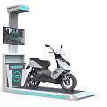Innovative Technology Exhibition Hall Showcasing Electric Scooter With Digital Screen And Display Station