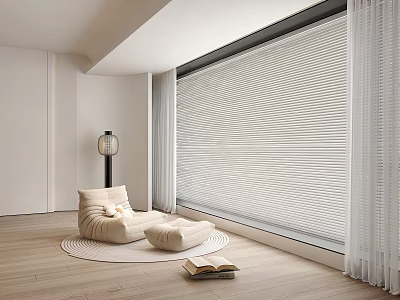 Modern Cream Style Balcony Venetian Curtain Window Screen Lazy Sofa Floor Lamp 3d model
