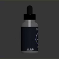 Transparent Glass Dropper Bottle With Black Cap And Dark Label Design