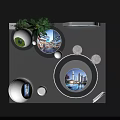 Modern Display Shelves With White Spherical Decor Green Plants And Circular Show Platforms