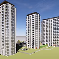 Modern Residential Entrance With Glass Canopy White Walls And High Rise Buildings