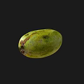 Fresh Green Mango with Natural Brown Spots on Black Background