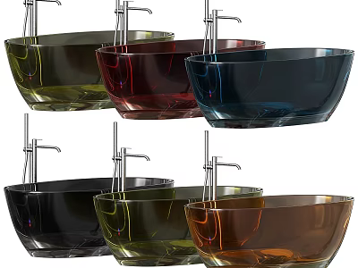 Colorful Transparent Bathtubs In Various Colors With Silver Faucets Design 3d model