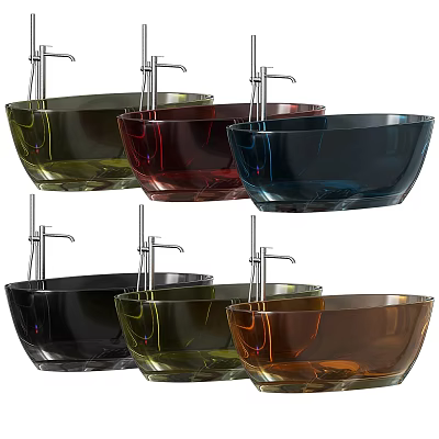 Colorful Transparent Bathtubs In Various Colors With Silver Faucets Design 3d model