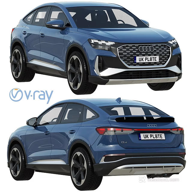 Audi Blue SUV Car With UK Plate And Vray Render Design 3d model 