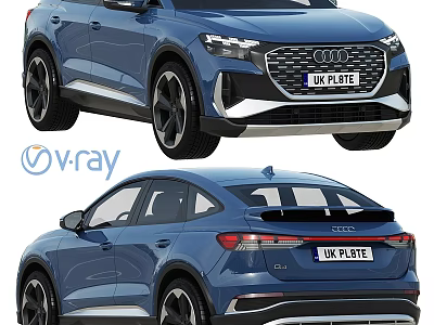 Audi Blue SUV Car With UK Plate And Vray Render Design 3d model