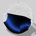 Modern Spherical Hanging Chair With Metal Frame And Blue Cushion For Interior Decor
