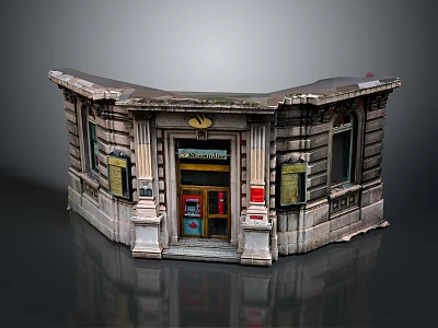 Detailed Miniature Corner Shop Model With Classic Facade And Vintage Signage 3d model