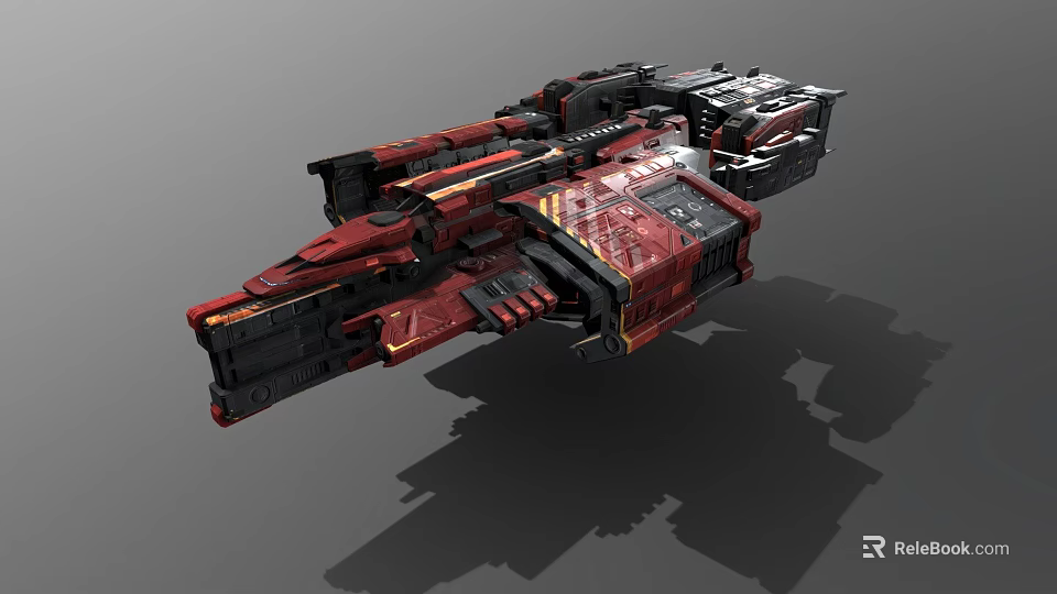 Red and Black Sci-Fi Cosmic Spaceship with Complex Mechanical Structure and Aerospace Modules 3d model