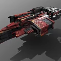 Red and Black Sci-Fi Cosmic Spaceship with Complex Mechanical Structure and Aerospace Modules 3d model