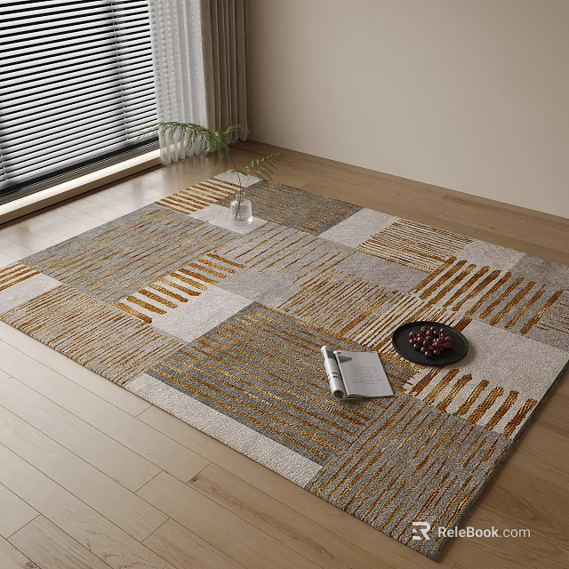 Square Area Rug With Geometric Patterns In Modern Living Space 3d model 