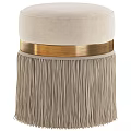 Blue Velvet Ottoman with Gold Band Fringe Detail and Multiple Color Options
