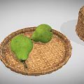 Wicker Daily Necessities Including Trays And Box With Fresh Green Pears