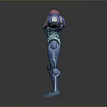 Futuristic Game Movie Character in Blue Red Armor with Outstretched Arms and Glowing Details