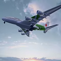 Saudia Passenger Airplane With White Green Livery Flying Over Sea At Sunset