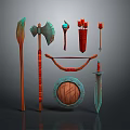 Fantasy Weapons Collection Featuring Axe Spear Bow Shield And Sword 3d model
