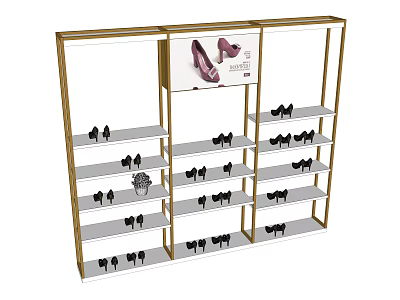Modern Retail Display Shelf with Multiple Layers for Shoes and Advertising Board 3d model