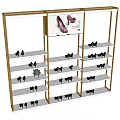 Modern Retail Display Shelf with Multiple Layers for Shoes and Advertising Board