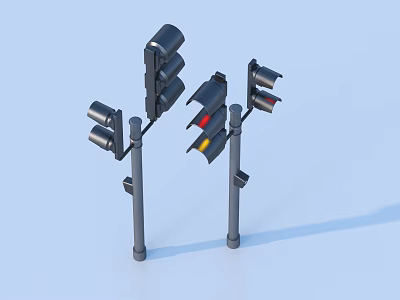 Kids Toy Traffic Lights Set With Poles And Colorful Signal Lenses 3d model