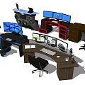 Versatile Functional Desks with Multiple Monitors Gaming Accessories Drawers and Ergonomic Chairs 3d model