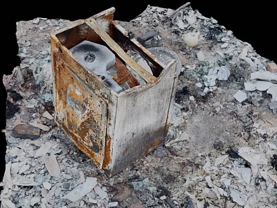 Rusted Broken Appliance Amid Debris And Rubble In Ruined Scene 3d model