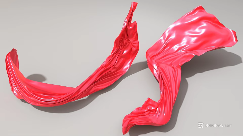Elegant Red Ceiling Drapery With Silky Glossy Flowing And Billowing Fabric 3d model 