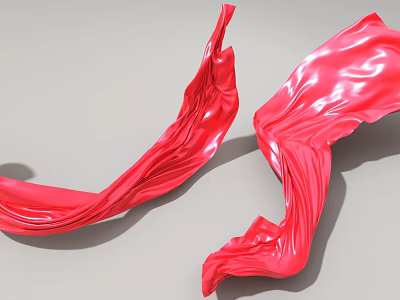 Elegant Red Ceiling Drapery With Silky Glossy Flowing And Billowing Fabric 3d model