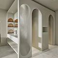 Modern Living and Dining Area Featuring Light Green Cabinets White Bean Bag Sofa and Pendant Lights