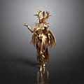 Game And Movie Female Character With Golden Armor Ornate Headdress And Winged Design