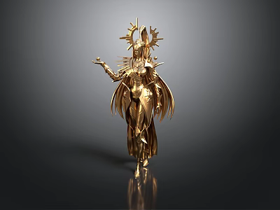 Game And Movie Female Character With Golden Armor Ornate Headdress And Winged Design 3d model