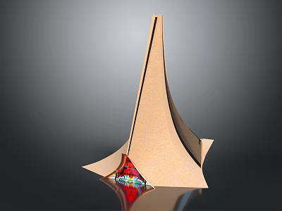 Cartoon Style Origami Tower Scene With Geometric Shape Light Brown Color And Colorful Reflections 3d model