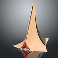 Cartoon Style Origami Tower Scene With Geometric Shape Light Brown Color And Colorful Reflections