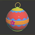 Decorative Spherical Ornament with Red Blue and Gold Color Scheme Star Accent and Top Loop