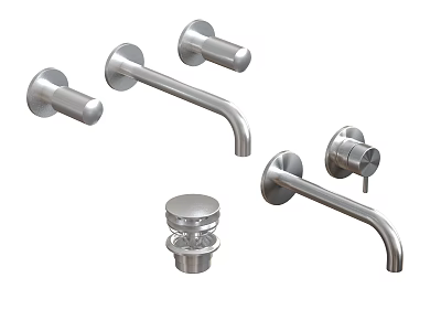 Stainless Steel Wall Mounted Faucets With Modern Design Handles And Components 3d model