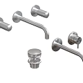 Stainless Steel Wall Mounted Faucets With Modern Design Handles And Components