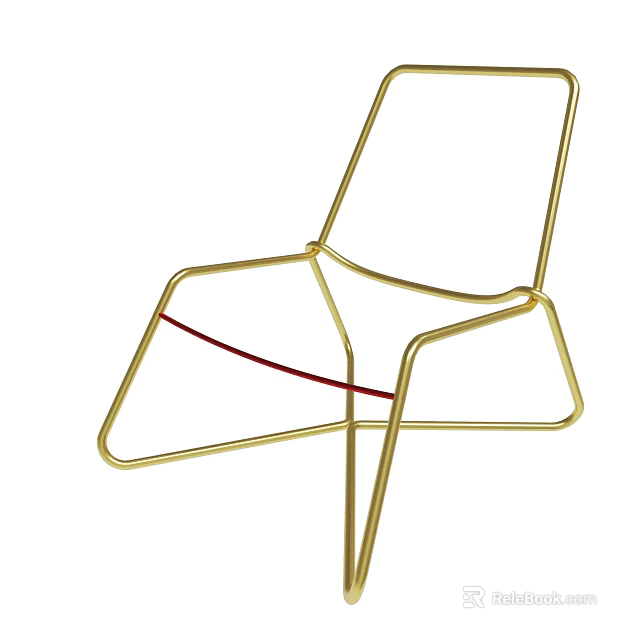Stylish Golden Metal Frame Chair With Red Seat And Modern Geometric Design 3d model 