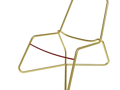 Stylish Golden Metal Frame Chair With Red Seat And Modern Geometric Design 3d model