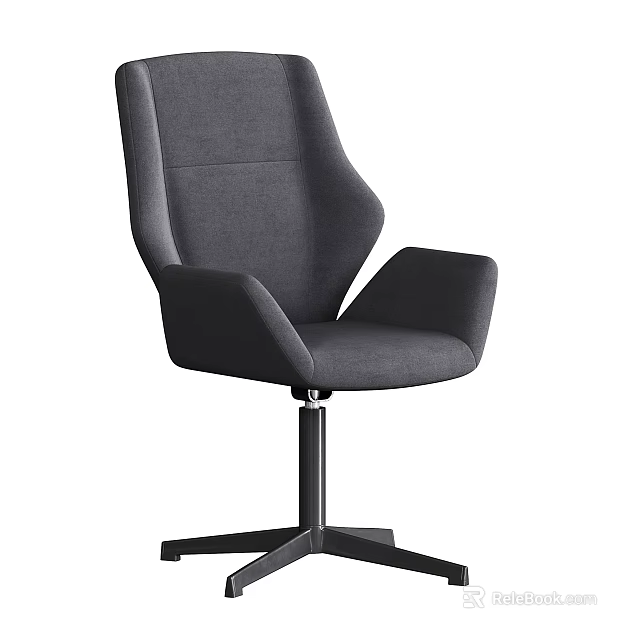 Modern Gray Fabric Office Chair With Ergonomic Backrest Padded Armrests And Swivel Metal Base 3d model 