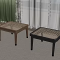 Square Grid Patterned Stools With Slender Legs In Wooden And Black For Indoor 3d model
