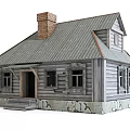 Wooden House Exterior With Gray Wooden Siding Gray Roof Brick Chimney Windows And Front Steps