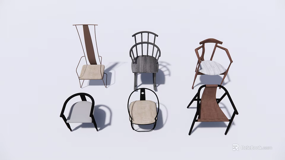 Various Design Accent Chairs With Modern Frame Structures And Comfortable Seats 3d model
