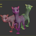 Three Cute Cartoon Deer Characters with Big Eyes Pink Feet and Gray Fur