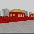 Giant Balloon Sculpture of Great Wall with Red Yellow Sections in Urban Square
