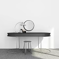 Modern Black Dressing Table With Round Mirror Table Lamp And Stool 3d model