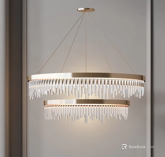Modern Double Layer Chandelier With Metal Frame And Crystal Tassel Pendants 3d model 