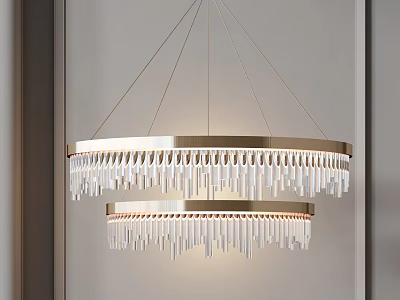 Modern Double Layer Chandelier With Metal Frame And Crystal Tassel Pendants 3d model